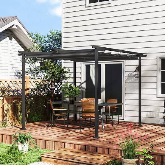 ComfortXL - Pergola autoportante métal polyester terrasse toit rétractable anti-UV 300x300cm gris foncé - ComfortXL Outdoor Living - Image 3