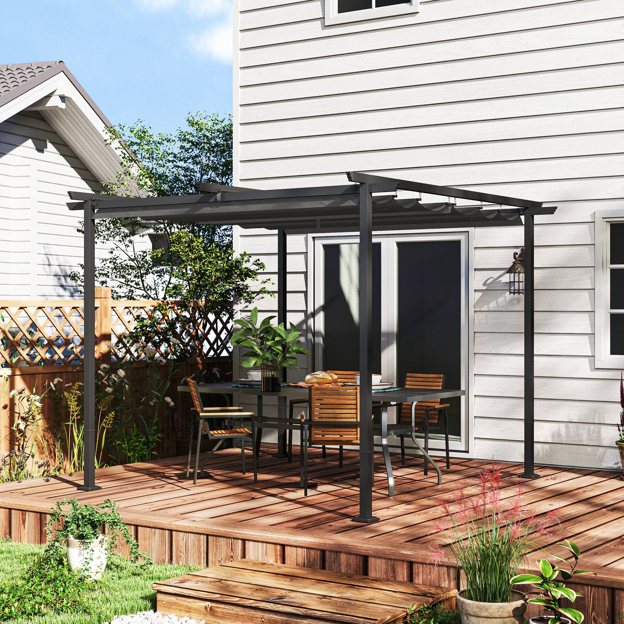 ComfortXL - Pergola autoportante métal polyester terrasse toit rétractable anti-UV 300x300cm gris foncé - ComfortXL Outdoor Living - Image 3