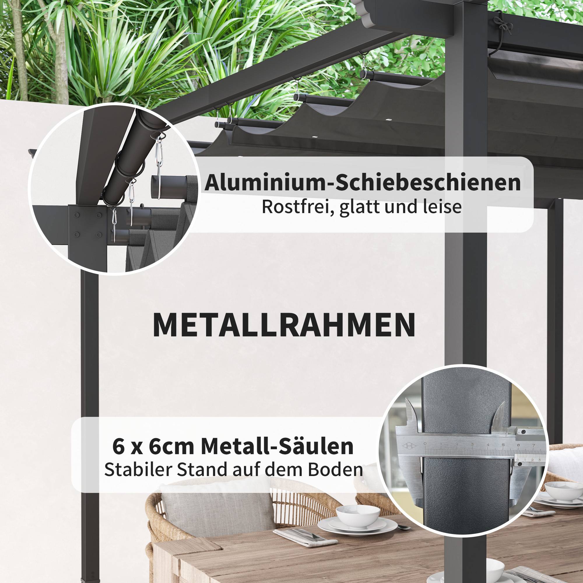 ComfortXL - Pergola autoportante métal polyester terrasse toit rétractable anti-UV 300x300cm gris foncé - ComfortXL Outdoor Living - Image 7