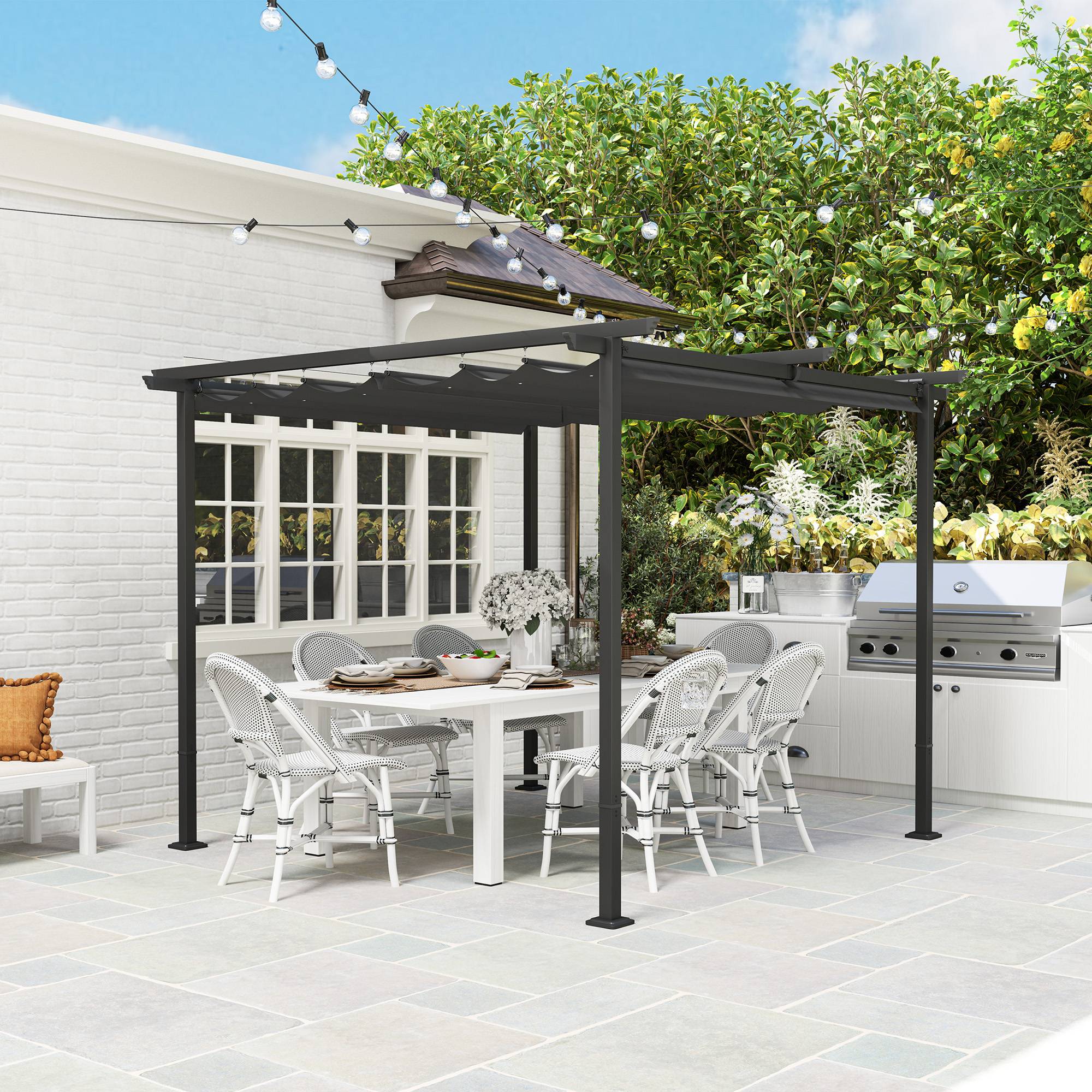 ComfortXL - Pergola autoportante métal polyester terrasse toit rétractable anti-UV 300x300cm gris foncé - ComfortXL Outdoor Living - Image 10