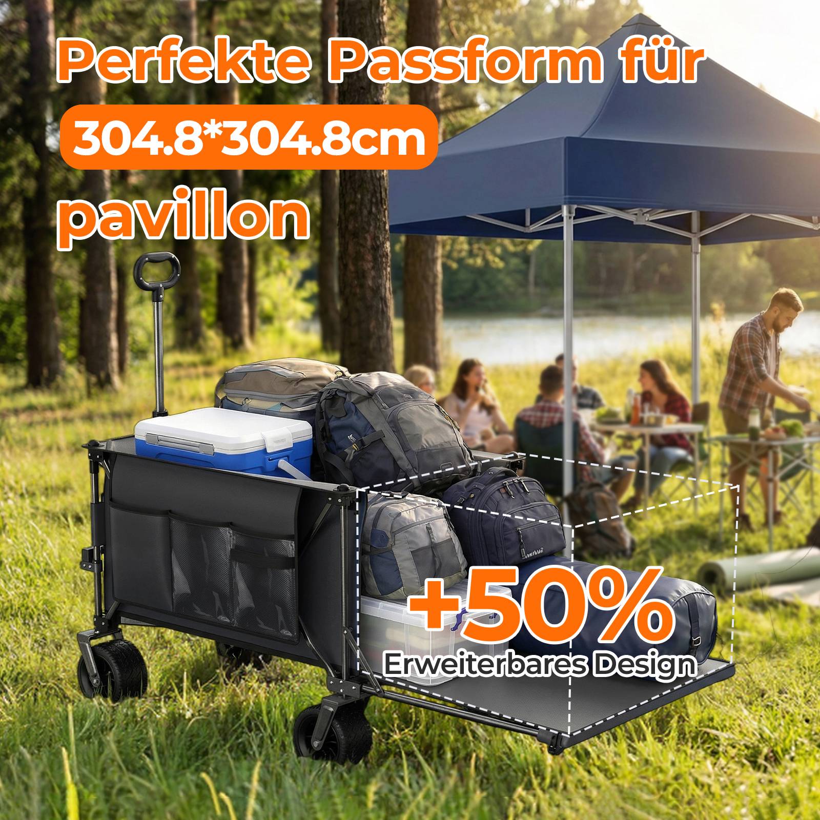 ComfortXL - Chariot pliable acier tissu Oxford tout-terrain jardin plage hayon 140 cm 300 L noir - ComfortXL Outdoor Living - Image 4
