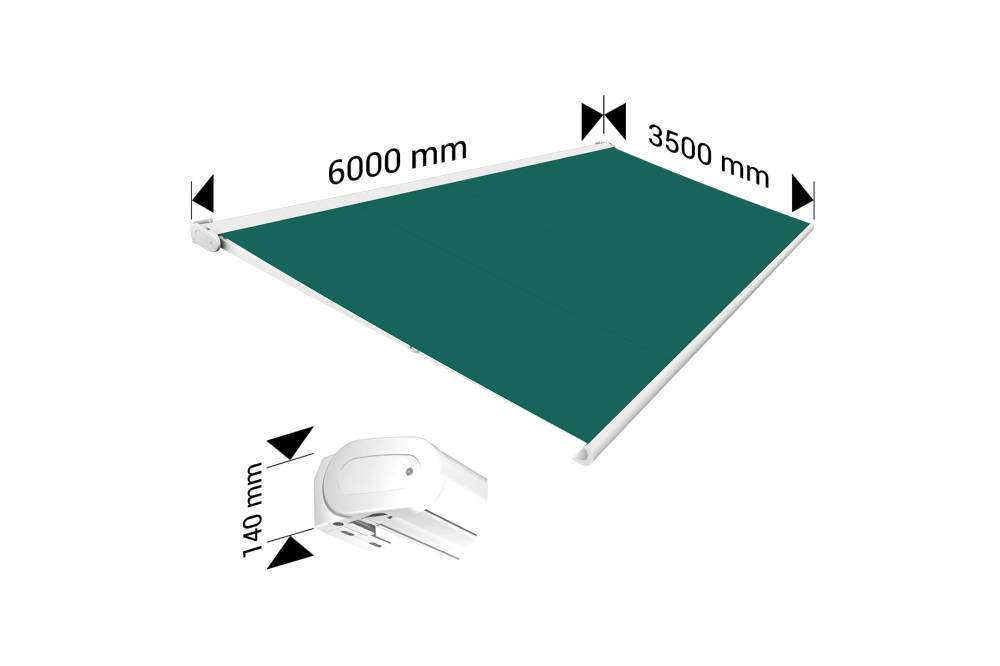 Ombrazur - Store banne Coffre intégral PROTECT 2 Blanc 6x3,5m Motorisé à télécommande - Toile Verte - Image 4