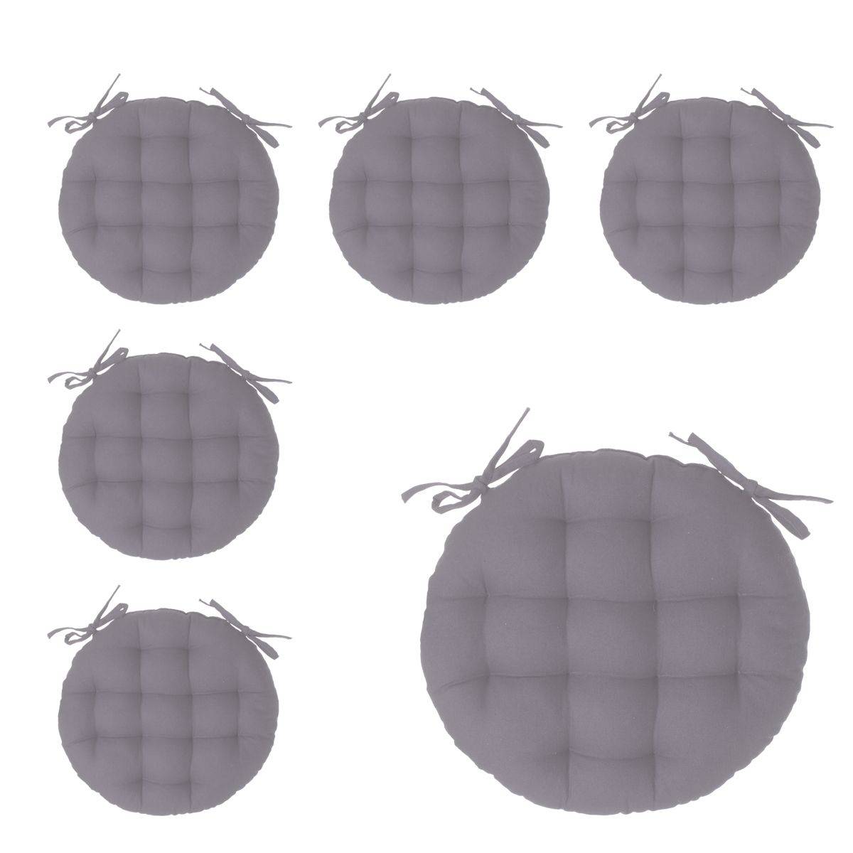 Lot de 6 Galettes de chaise en Coton Gris D 38 cm - Image 1
