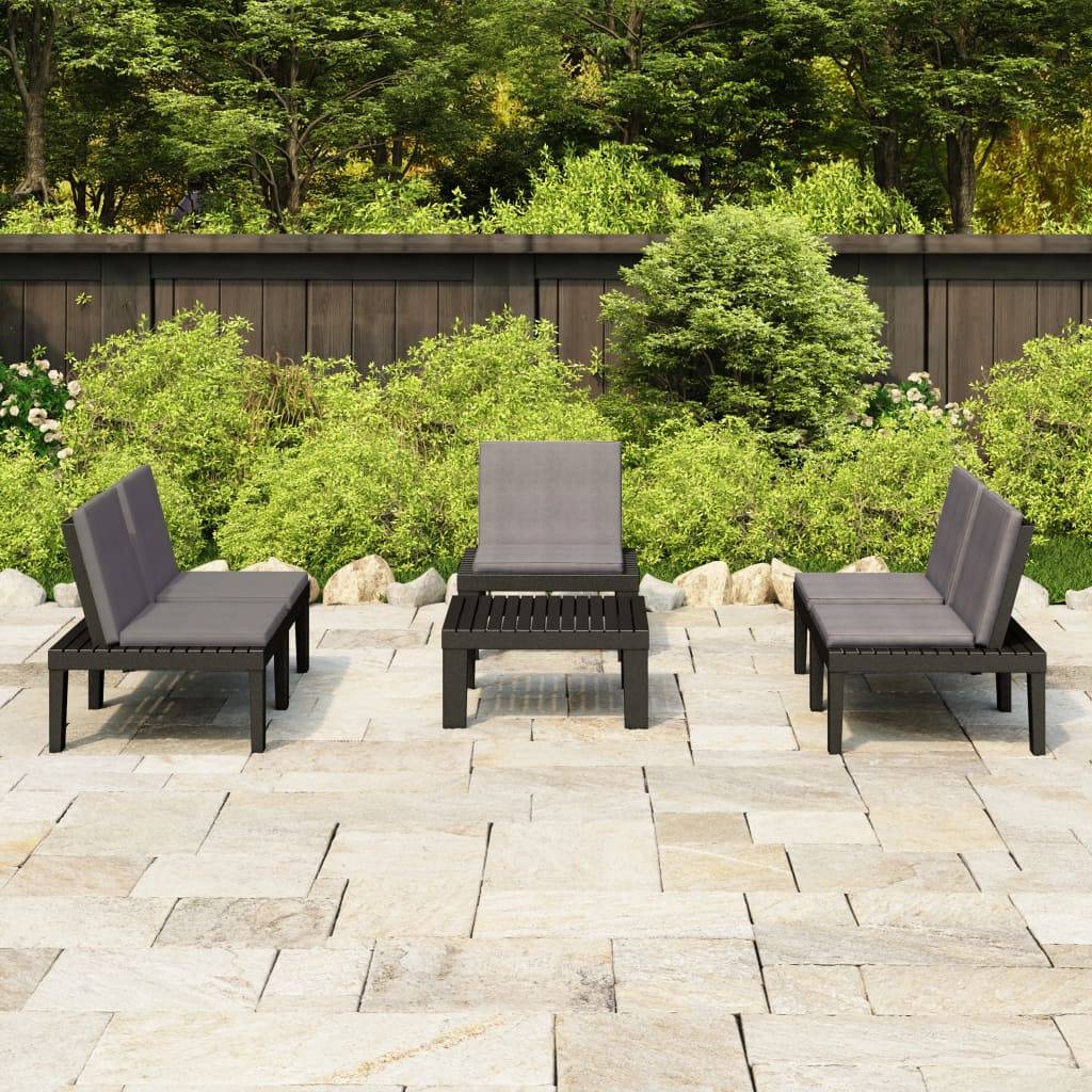Salon de jardin 5 places en Plastique avec Coussins pour Extérieur Gris – ComfortXL Outdoor Living - Image 1