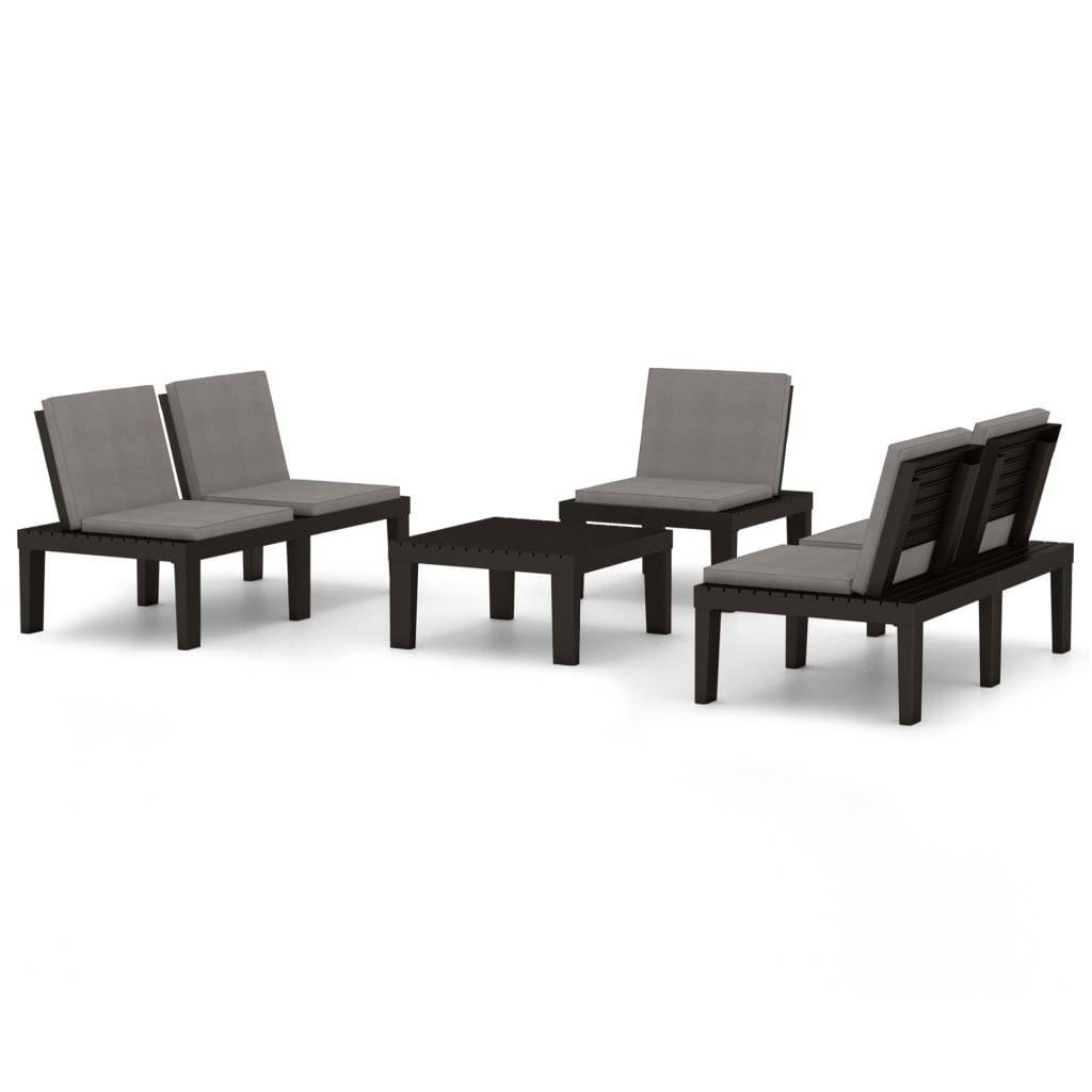 Salon de jardin 5 places en Plastique avec Coussins pour Extérieur Gris – ComfortXL Outdoor Living - Image 2