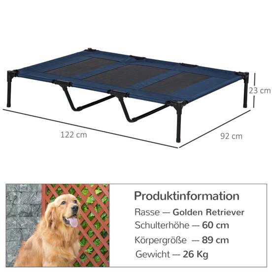 Lit de chien extérieur surélevé pliable 122 x 92 x 23 cm métal bleu et noir - PANGIVO - Image 3