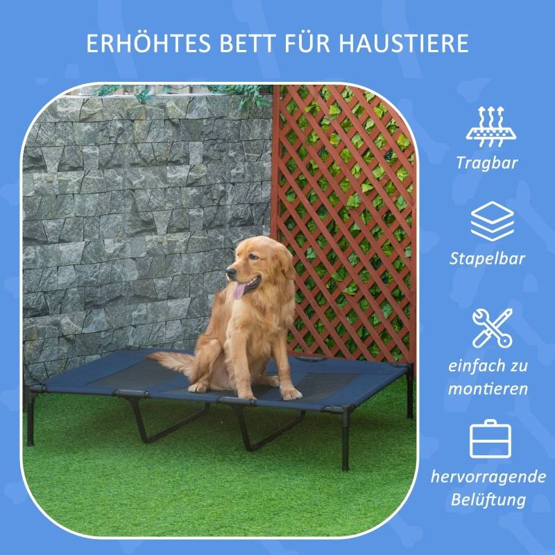 Lit de chien extérieur surélevé pliable 122 x 92 x 23 cm métal bleu et noir - PANGIVO - Image 4