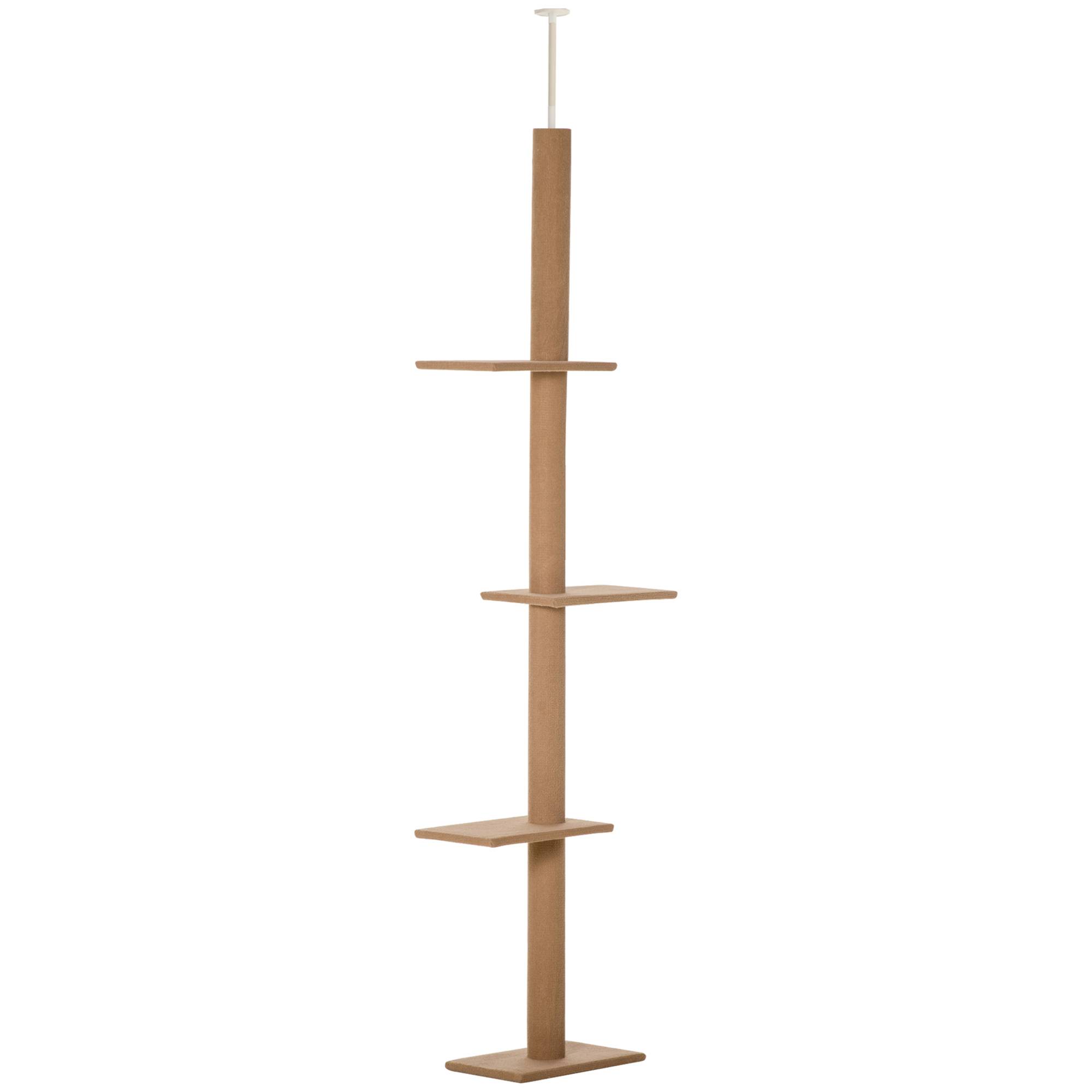 Arbre à chat plafond bois et peluche marron 43 x 27 x 260 cm - PANGIVO - Image 1