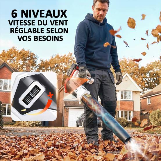 Souffleur de Feuilles sans Fil 250 W avec Batterie 4000mAh et Chargeur, 6 Vitesses, 149 km/h - Image 8