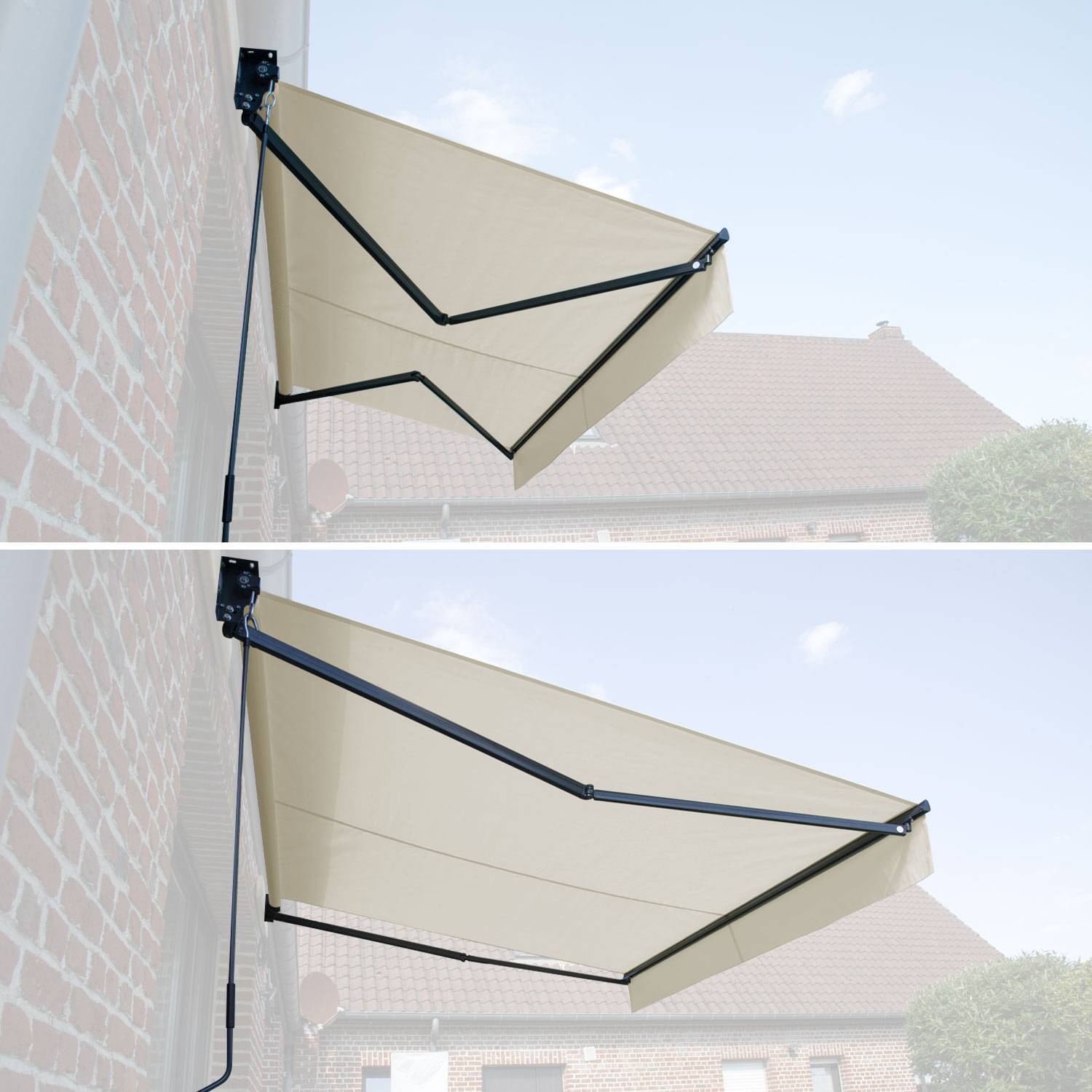 Store banne SAULE 2,95 × 2,5m - Toile beige et structure grise - HAPPY GARDEN - Image 2