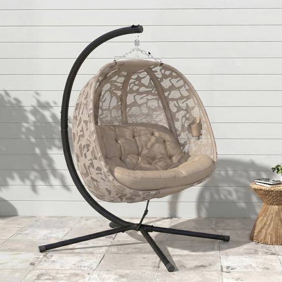 Fauteuil suspendu 2 places Acier Intérieur extérieur Panier pliable 130x103x172cm Sable - ComfortXL Outdoor Living - Image 9