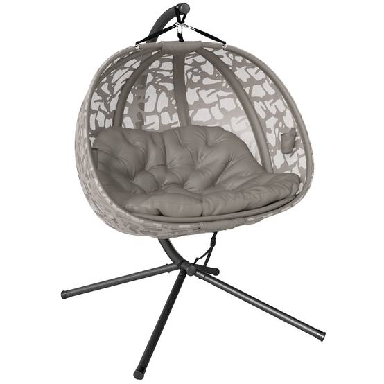 Fauteuil suspendu 2 places Acier Intérieur extérieur Panier pliable 130x103x172cm Sable - ComfortXL Outdoor Living - Image 1
