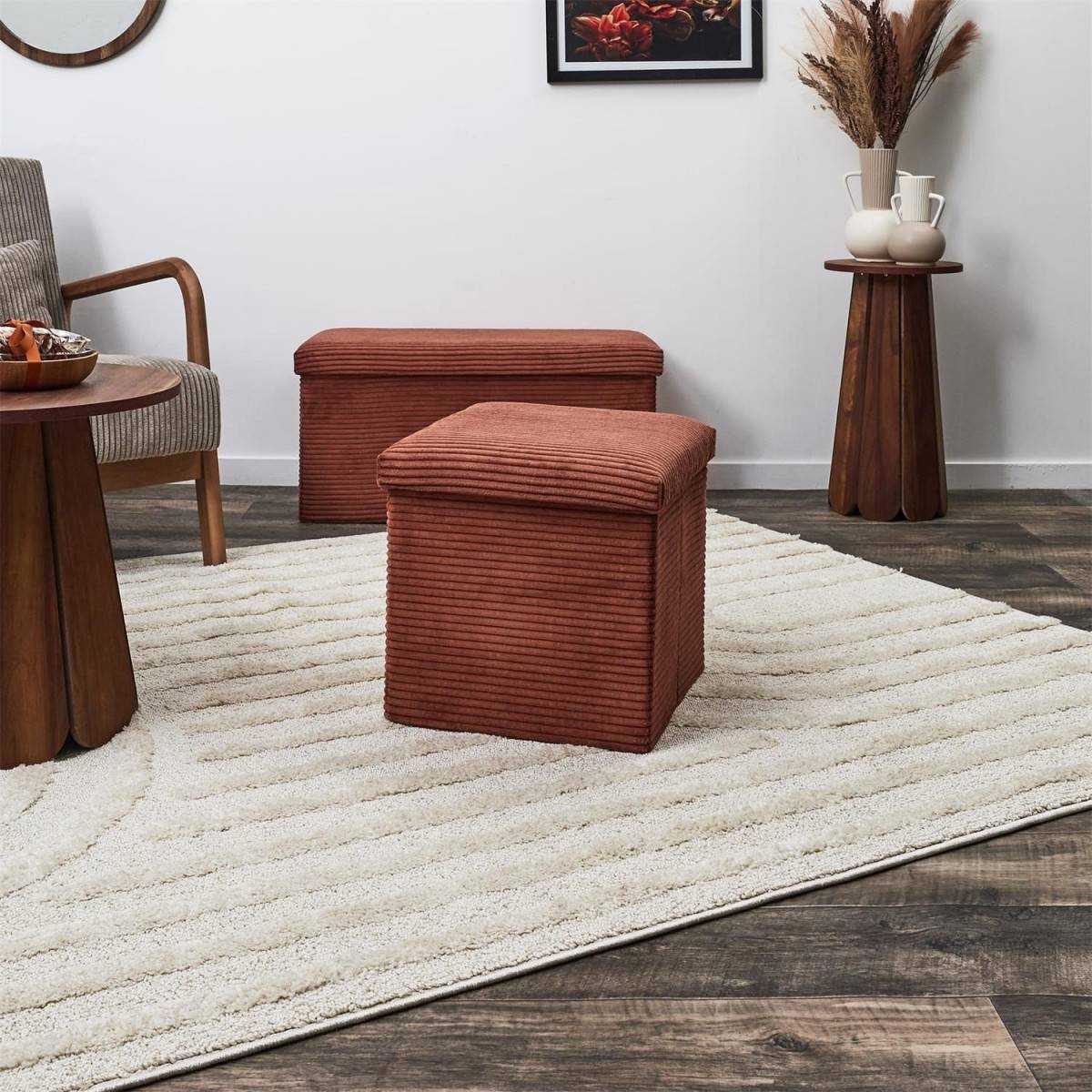 The Home Deco Factory - Pouf Coffre Pliable Côtelé "Scott" 38cm Terracotta - Image 6