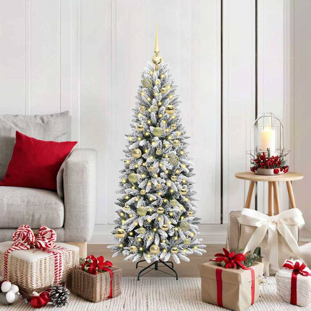 Sapin Artificiel Enneigé 120 cm avec Décorations et Lumières LED Blanc Chaud Incluses – ComfortXL Outdoor Living - Image 1