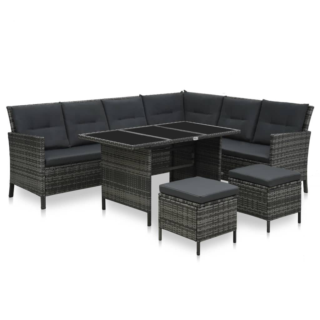 Helloshop26 - Salon de jardin meuble d'extérieur ensemble de mobilier 4 pièces avec coussins résine tressée gris - Image 1
