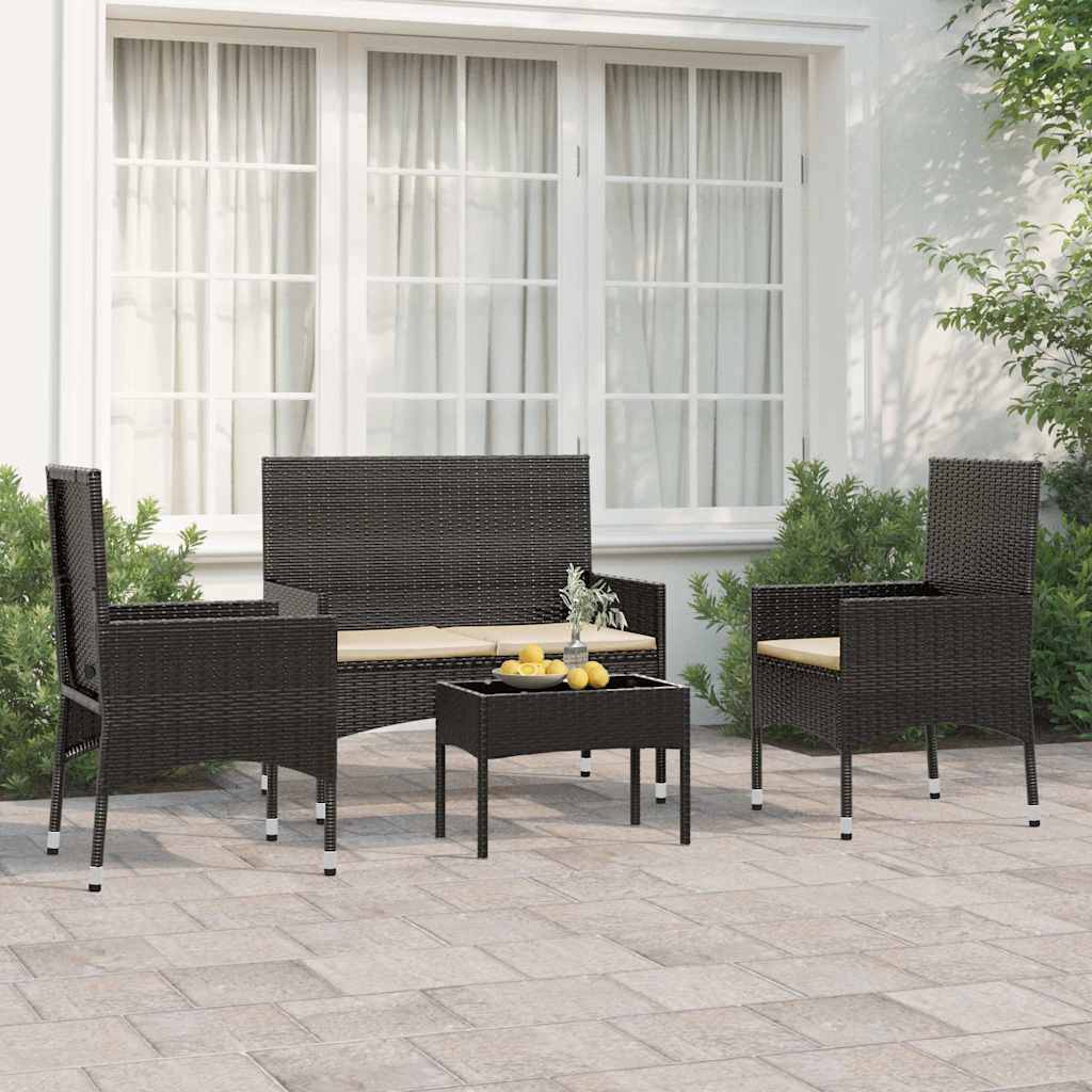 Vidaxl - Salon de jardin 4 pcs avec coussins Noir Résine tressée vidaXL 319496 - Image 1