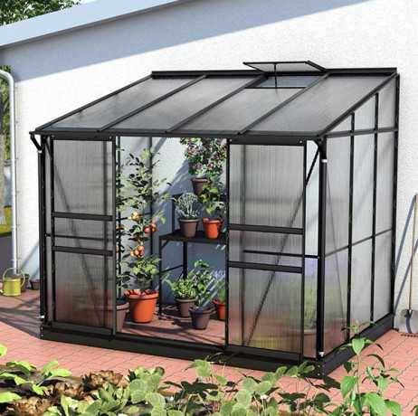 Vitavia - Serre adossée IDA 5200 - 5,20 m² polycarbonate avec porte coulissante et lucarne, Couleur Noir, Polycarbonate 6 mm - Image 5