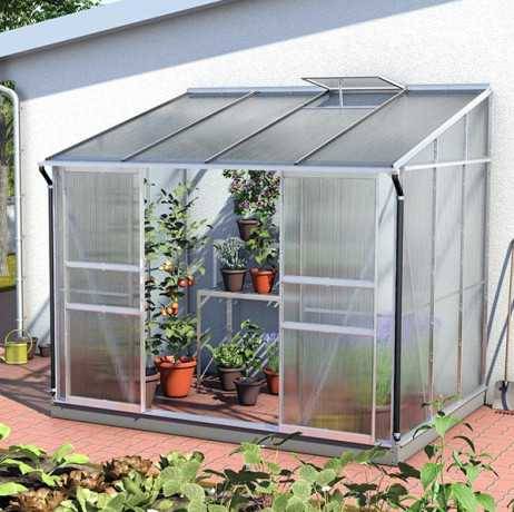 Vitavia - Serre adossée IDA 5200 - 5,20 m² polycarbonate avec porte coulissante et lucarne, Couleur Noir, Polycarbonate 6 mm - Image 1