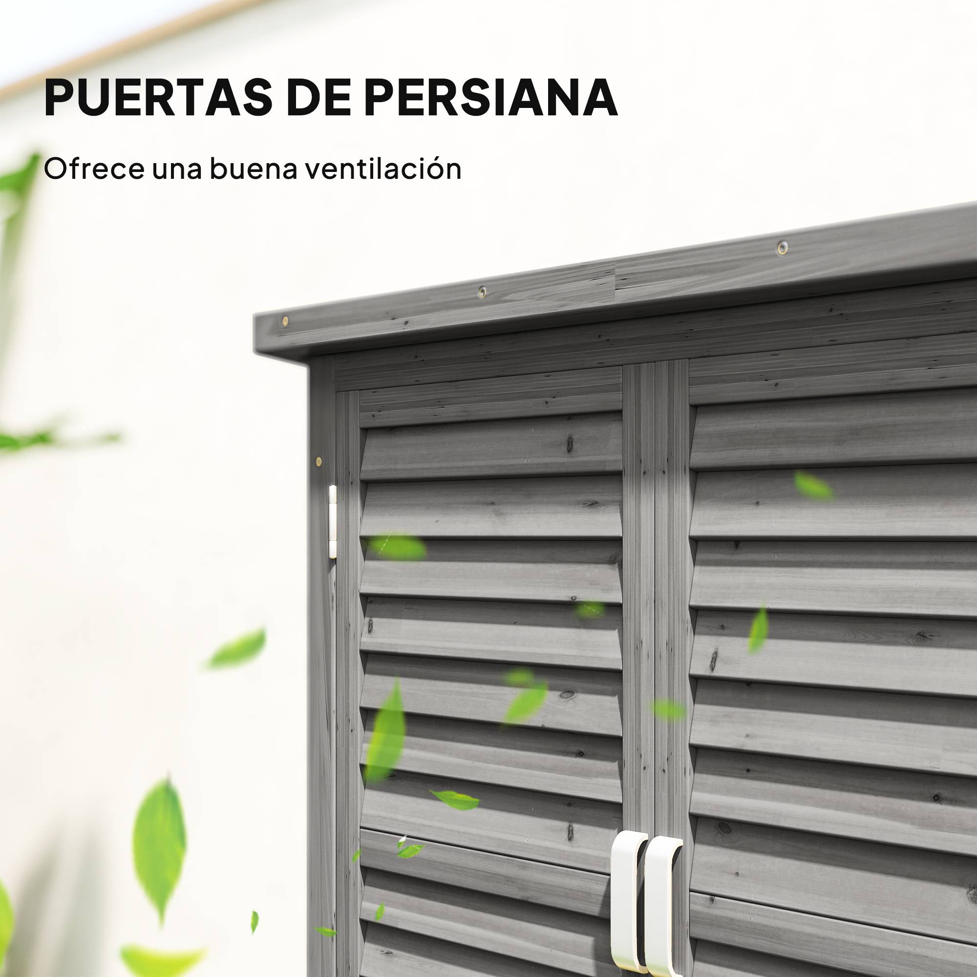 Abri de jardin en bois avec 2 étagères, 2 portes et toit incliné pour terrasse extérieure, 87 x 46,5 x 96,5 cm, gris - Image 6
