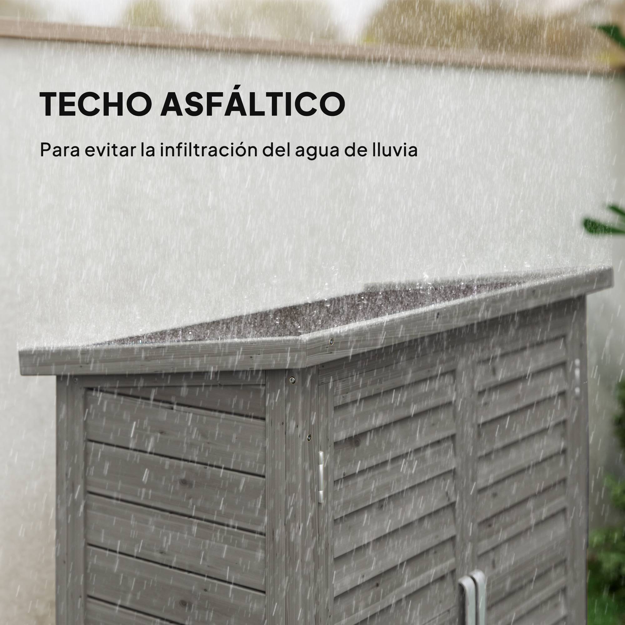 Abri de jardin en bois avec 2 étagères, 2 portes et toit incliné pour terrasse extérieure, 87 x 46,5 x 96,5 cm, gris - Image 7