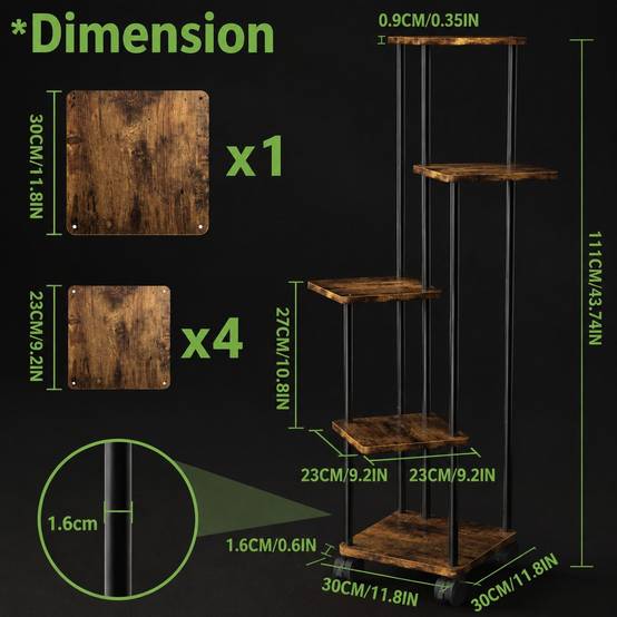 Étagère à plantes d'intérieur 5 niveaux roues amovibles, rangement stable facile à nettoyer - Image 3