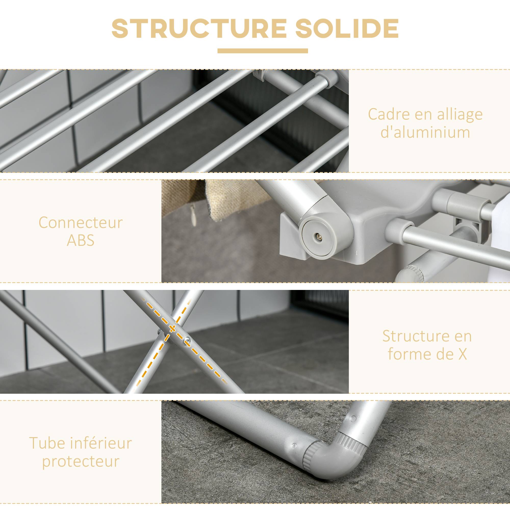Homcom - Sèche-linge électrique étendoir 144x53x91cm chauffant pliable 2 ailes extensibles alliage d'aluminium - HOMCOM - Image 7
