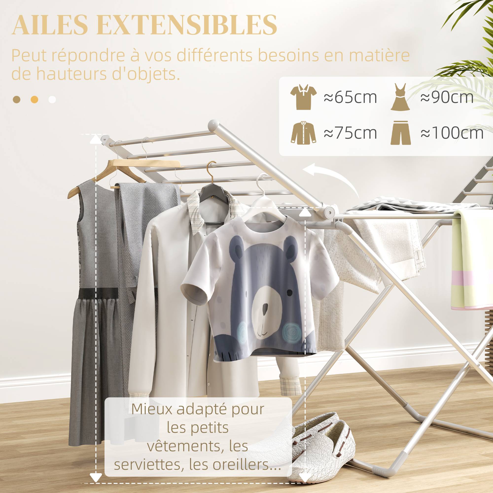 Homcom - Sèche-linge électrique étendoir 144x53x91cm chauffant pliable 2 ailes extensibles alliage d'aluminium - HOMCOM - Image 6