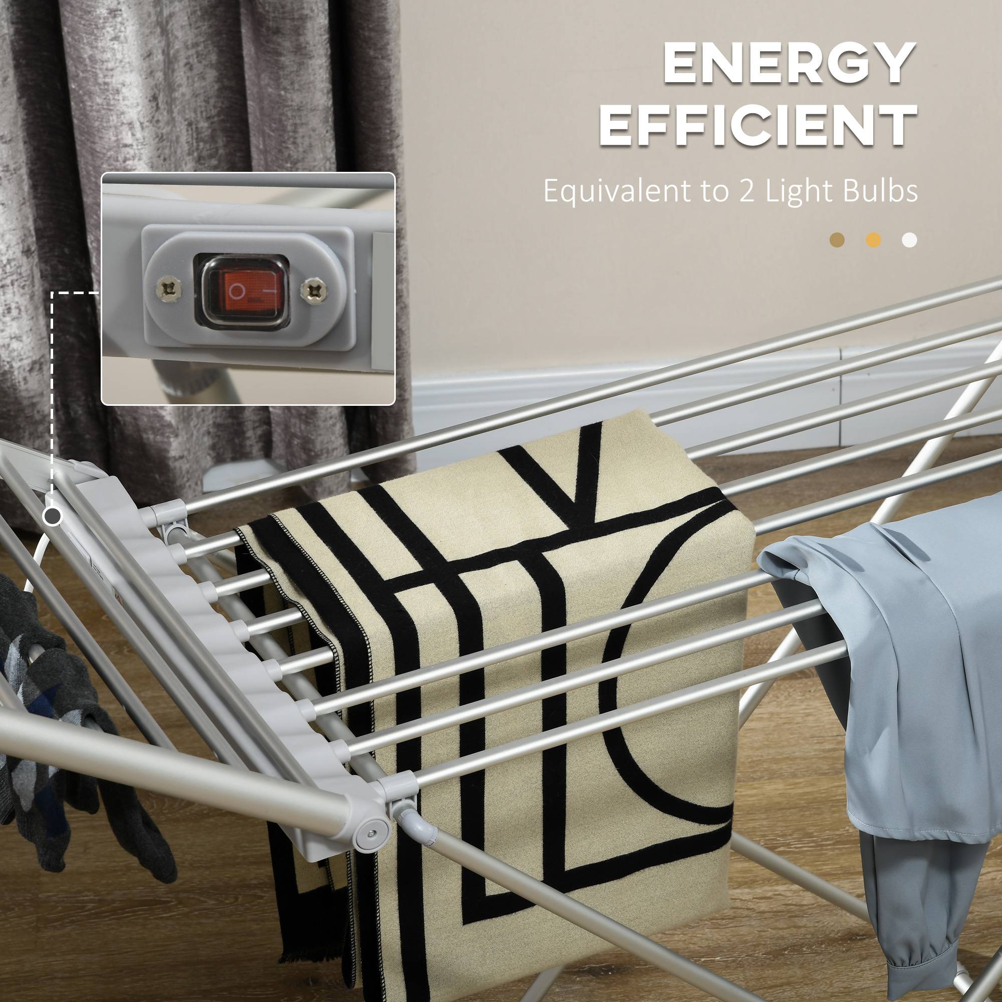 Homcom - Sèche-linge électrique étendoir 144x53x91cm chauffant pliable 2 ailes extensibles alliage d'aluminium - HOMCOM - Image 8