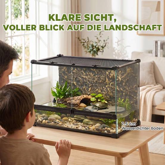 ComfortXL - Terrarium pour reptiles verre trempé et acier 50 x 30 x 35 cm noir 48 L ventilation frontale et fond étanche sécurisé - Image 7
