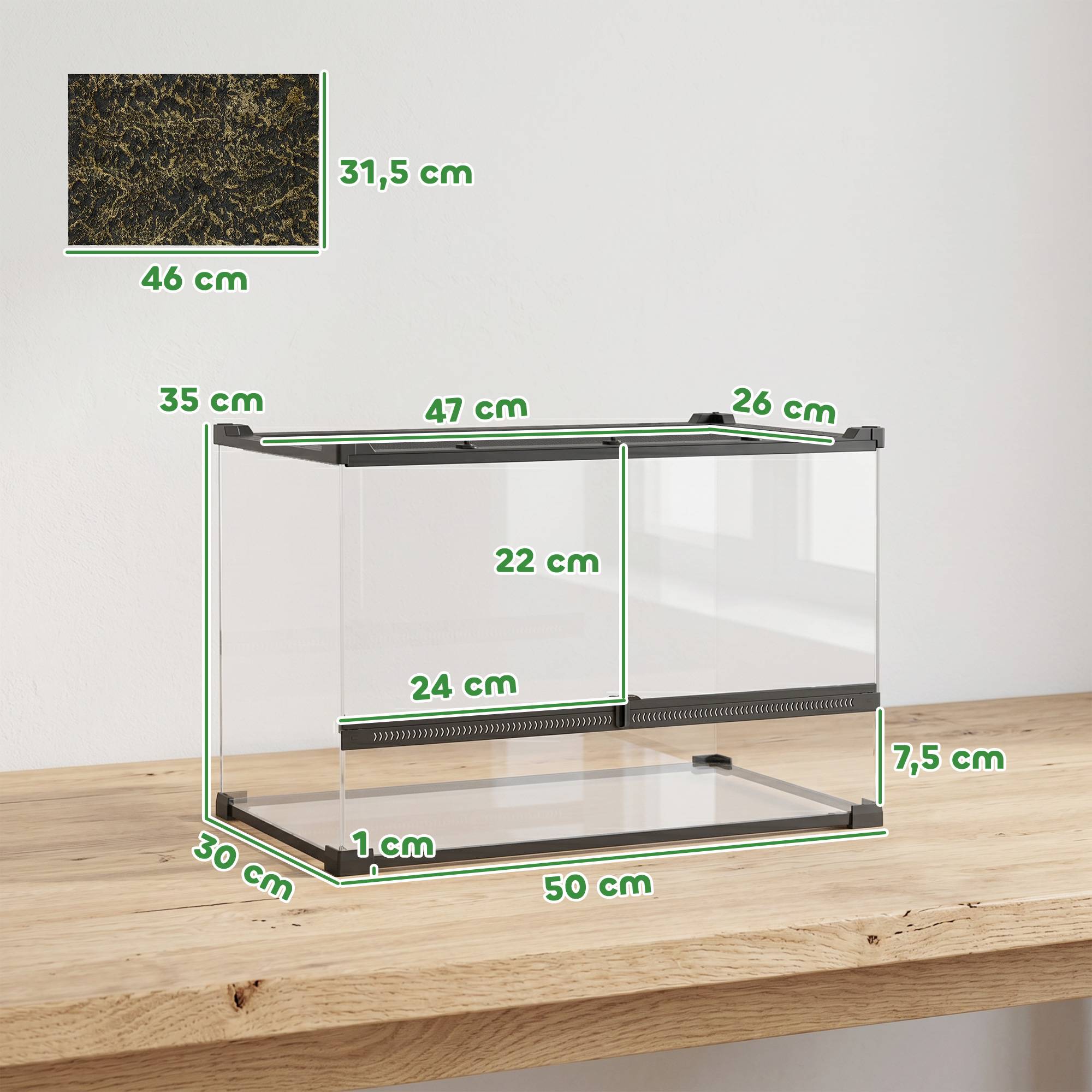 ComfortXL - Terrarium pour reptiles verre trempé et acier 50 x 30 x 35 cm noir 48 L ventilation frontale et fond étanche sécurisé - Image 3