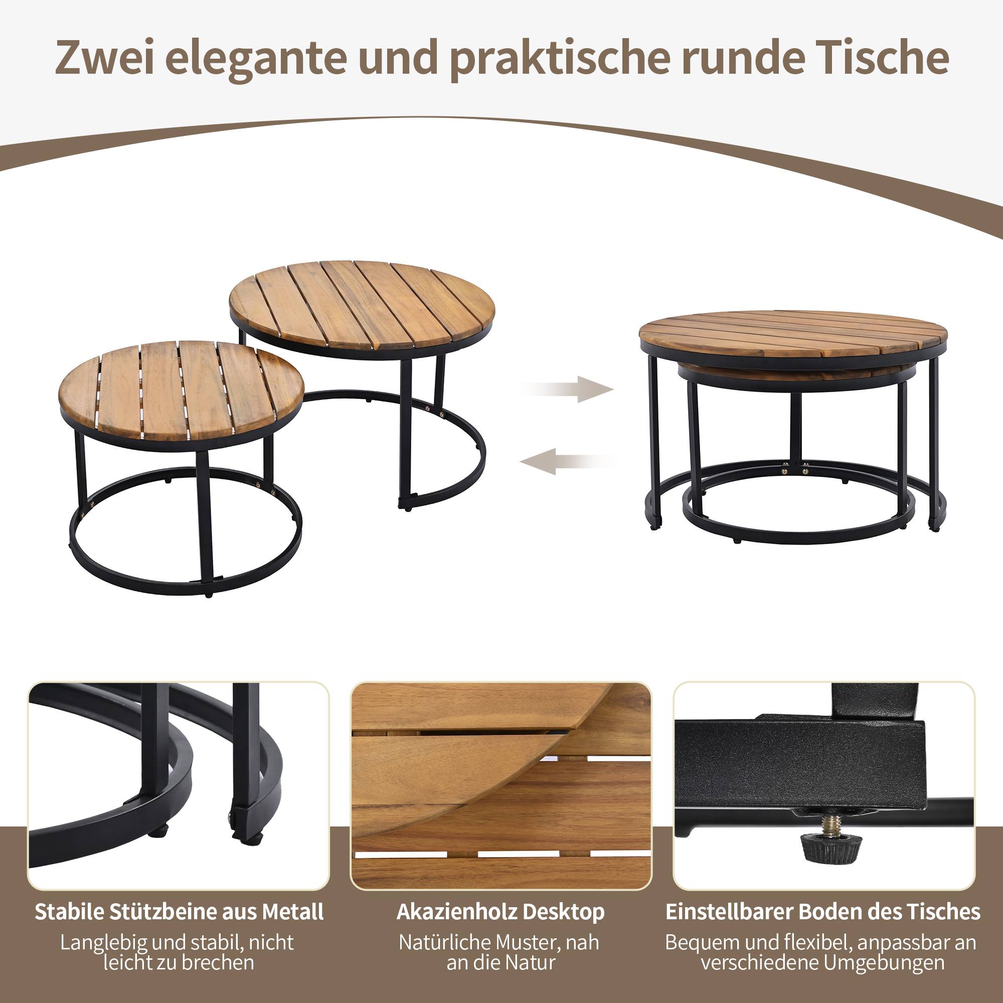 Salon de jardin modulable acier galvanisé acacia terrasse extérieur 5 à 6 places beige - ComfortXL Outdoor Living - Image 6