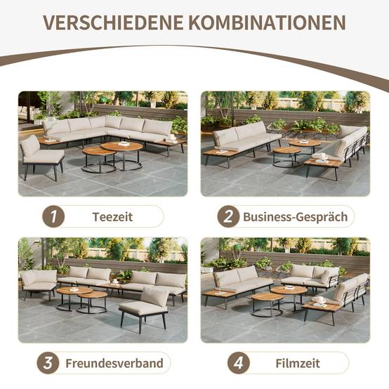 Salon de jardin modulable acier galvanisé acacia terrasse extérieur 5 à 6 places beige - ComfortXL Outdoor Living - Image 5