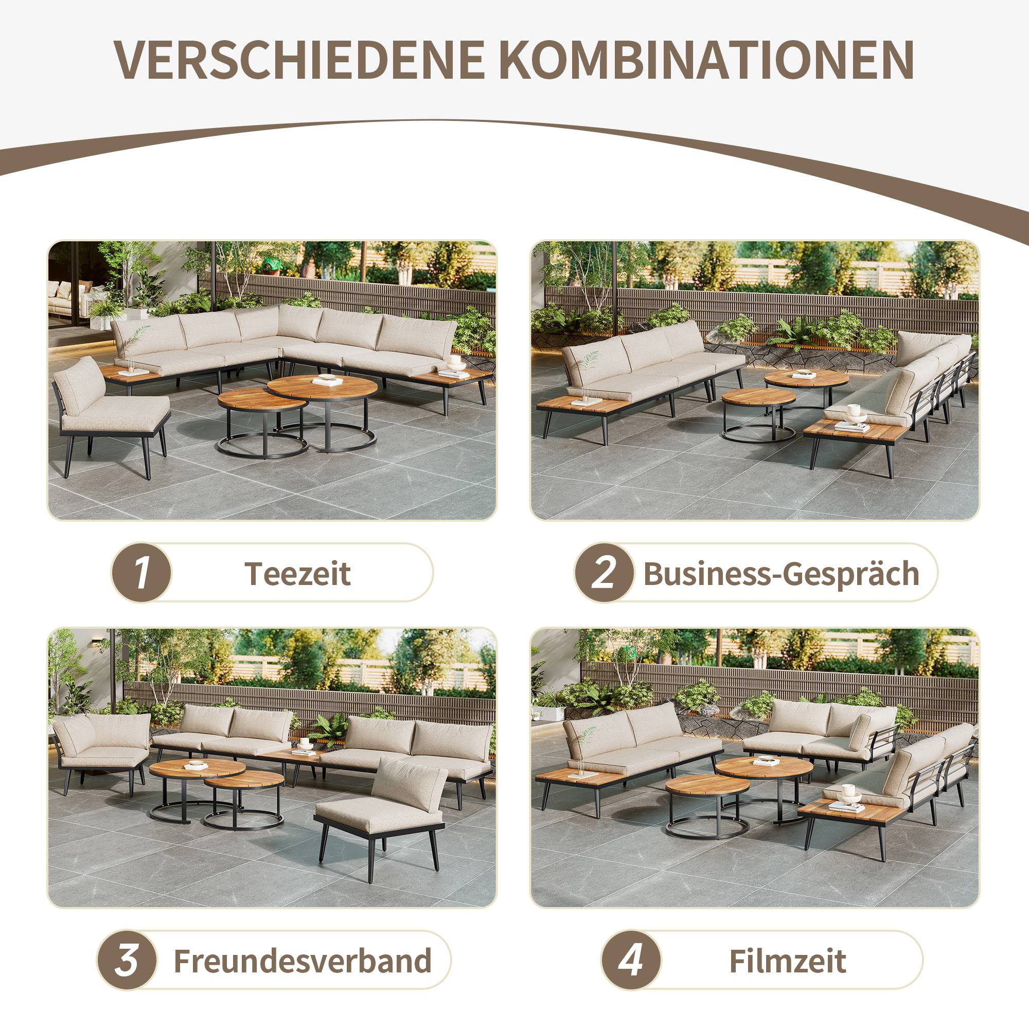 Salon de jardin modulable acier galvanisé acacia terrasse extérieur 5 à 6 places beige - ComfortXL Outdoor Living - Image 5