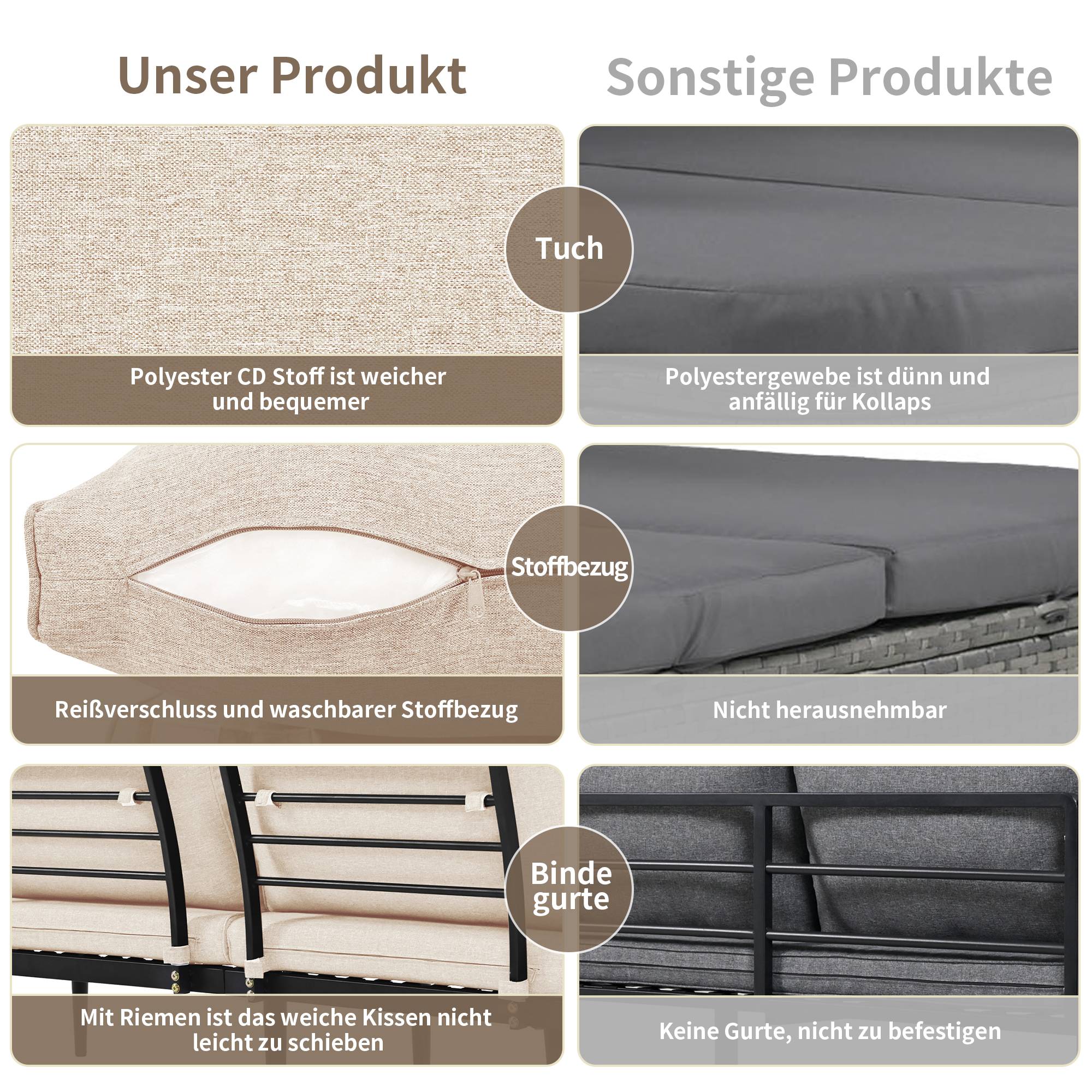 Salon de jardin modulable acier galvanisé acacia terrasse extérieur 5 à 6 places beige - ComfortXL Outdoor Living - Image 7