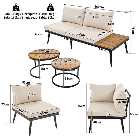 Salon de jardin modulable acier galvanisé acacia terrasse extérieur 5 à 6 places beige - ComfortXL Outdoor Living - Image 3