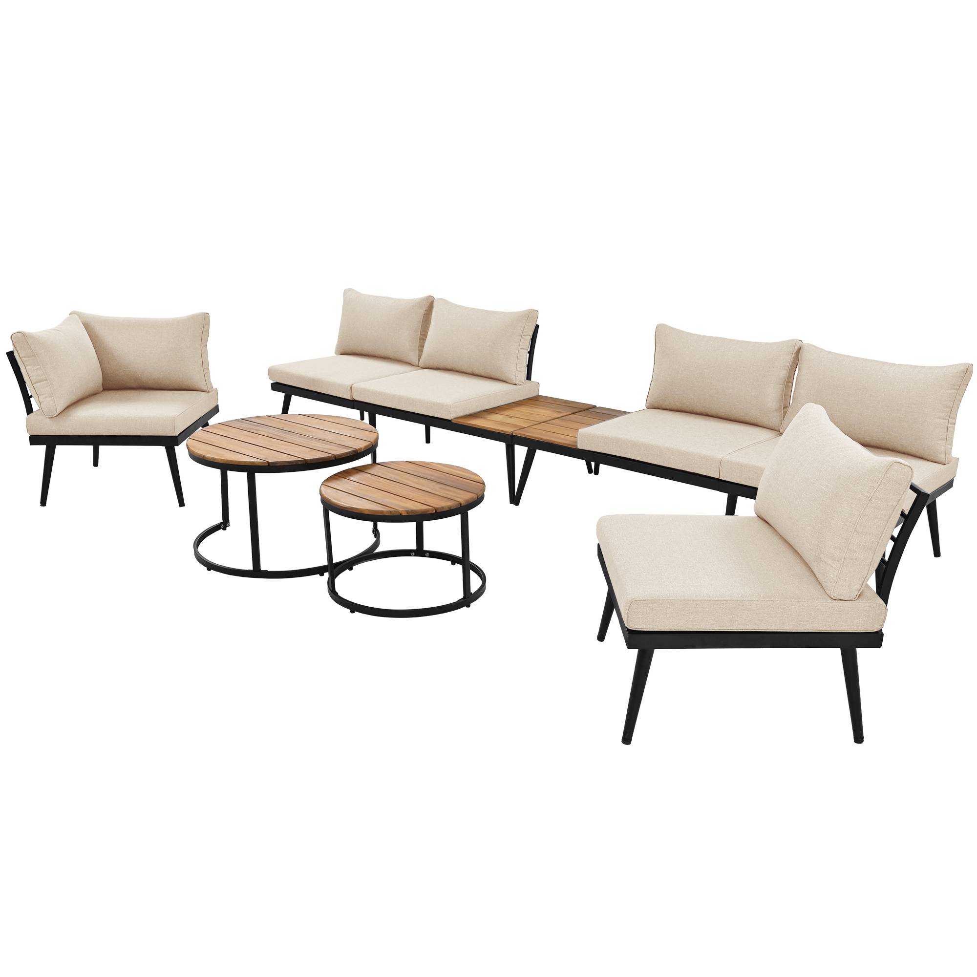 Salon de jardin modulable acier galvanisé acacia terrasse extérieur 5 à 6 places beige - ComfortXL Outdoor Living - Image 2