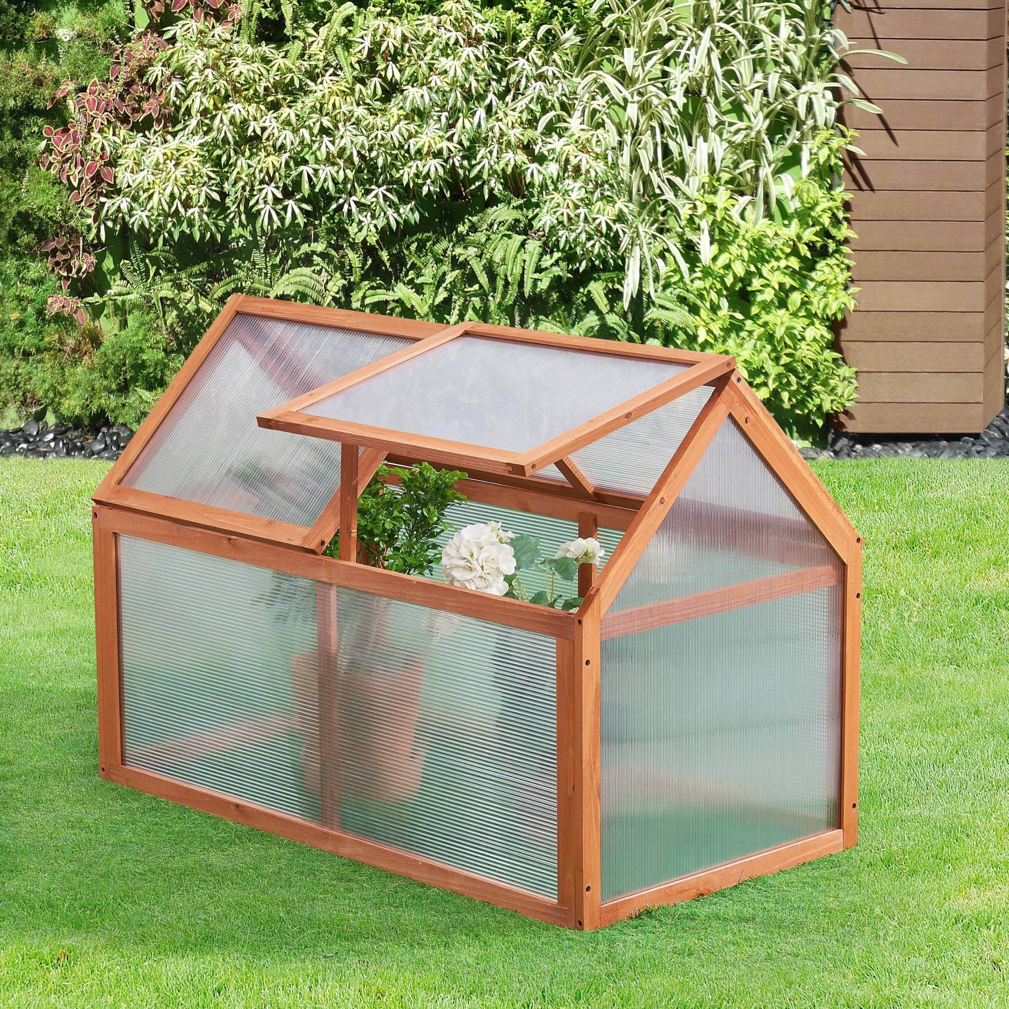 Casa.Pro - Châssis de jardin Duiven toiture relevable à 2 pans en polycarbonate et pin 100 x 55 x 41-70 cm  [casa.pro] - Image 2