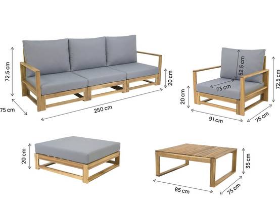 Salon De Jardin En Bois D'acacia Avec Coussins "bellingham" - 5 Places - Gris -habitat Et Jardin - Image 3