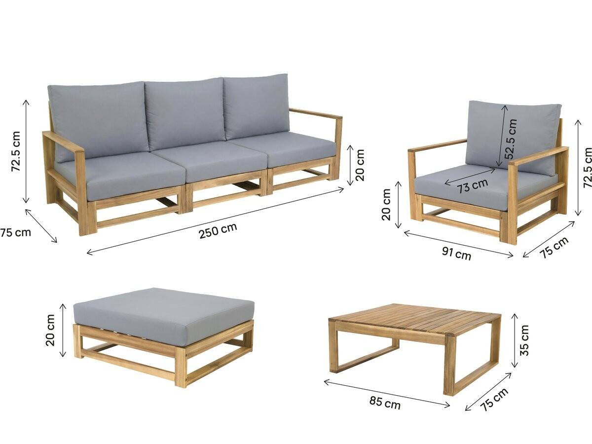 Salon De Jardin En Bois D'acacia Avec Coussins "bellingham" - 5 Places - Gris -habitat Et Jardin - Image 3
