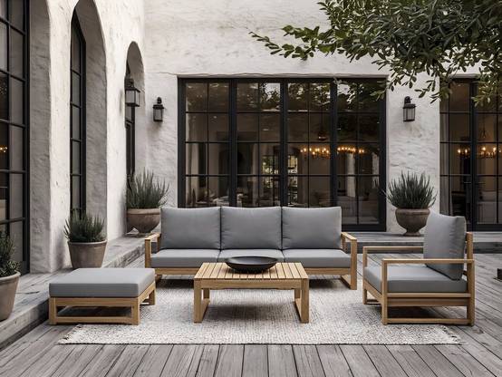 Salon De Jardin En Bois D'acacia Avec Coussins "bellingham" - 5 Places - Gris -habitat Et Jardin - Image 2