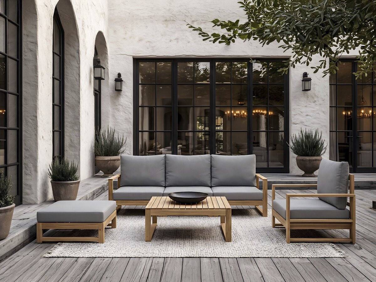 Salon De Jardin En Bois D'acacia Avec Coussins "bellingham" - 5 Places - Gris -habitat Et Jardin - Image 2