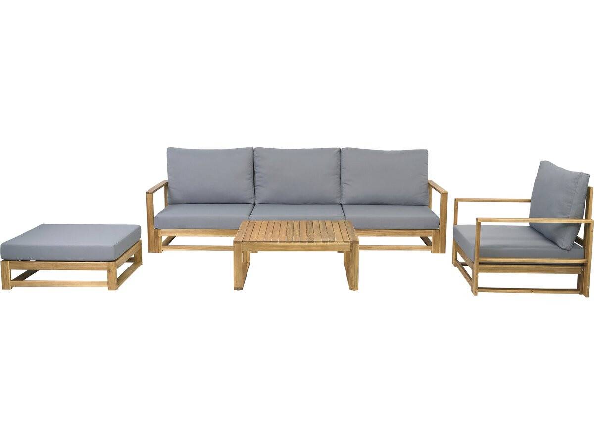 Salon De Jardin En Bois D'acacia Avec Coussins "bellingham" - 5 Places - Gris -habitat Et Jardin - Image 1