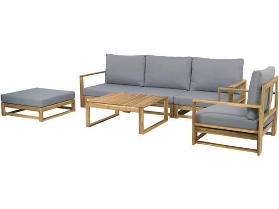 Salon De Jardin En Bois D'acacia Avec Coussins "bellingham" - 5 Places - Gris -habitat Et Jardin - Image 4