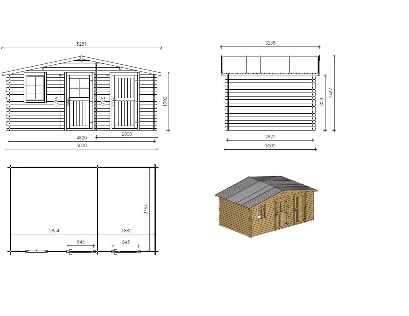 Altanka - Abri de jardin en bois - 5x3 m + terrasse avec balustrade et avant-toit en bois - 35 m2 - DOM578+DOM600+DOM601+POD04 - ALTANKA - Image 2