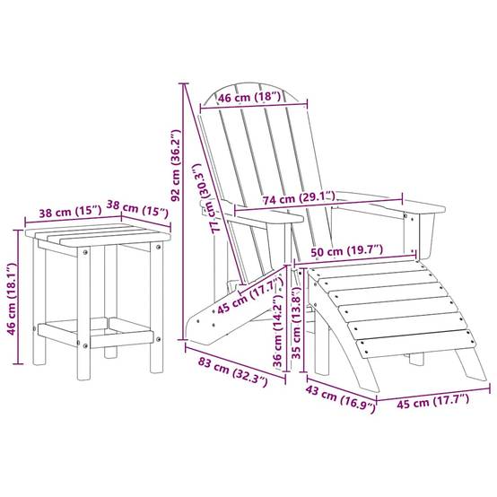 ComfortXL - Salon de Jardin Adirondack 3pcs Plastique avec Table Basse pour Balcon Bleu Marine – ComfortXL Outdoor Living - Image 6