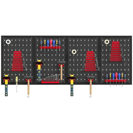 Sans Marque - Etagère murale système de rangement 60 x 40 cm, 38 pièces. Etagère goulotte avec crochets, étagères, caissons de rangement visibles, noir+rouge - Image 2