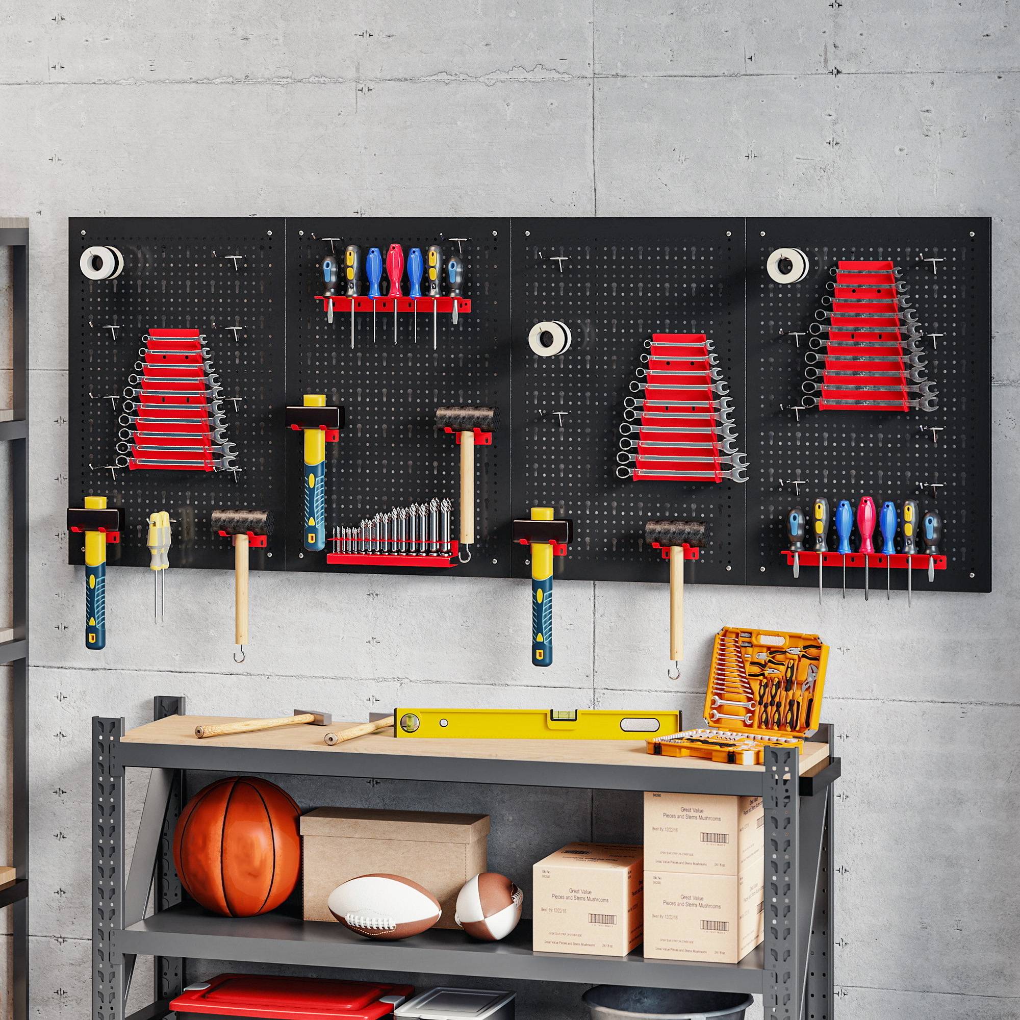 Sans Marque - Etagère murale système de rangement 60 x 40 cm, 38 pièces. Etagère goulotte avec crochets, étagères, caissons de rangement visibles, noir+rouge - Image 4