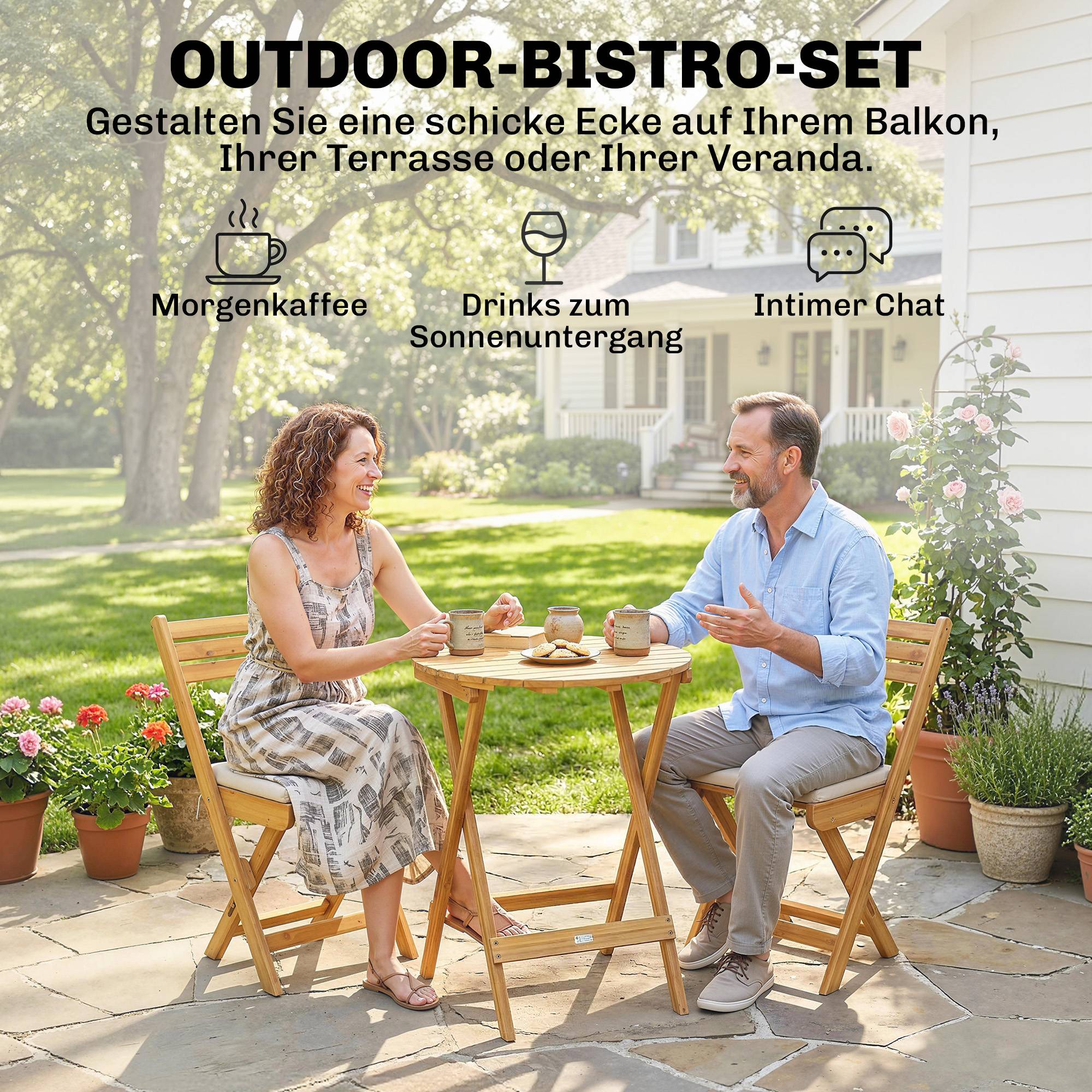 ComfortXL - Salon de balcon pliable en bois d’acacia avec coussins beiges pour 2 personnes - ComfortXL Outdoor Living - Image 6