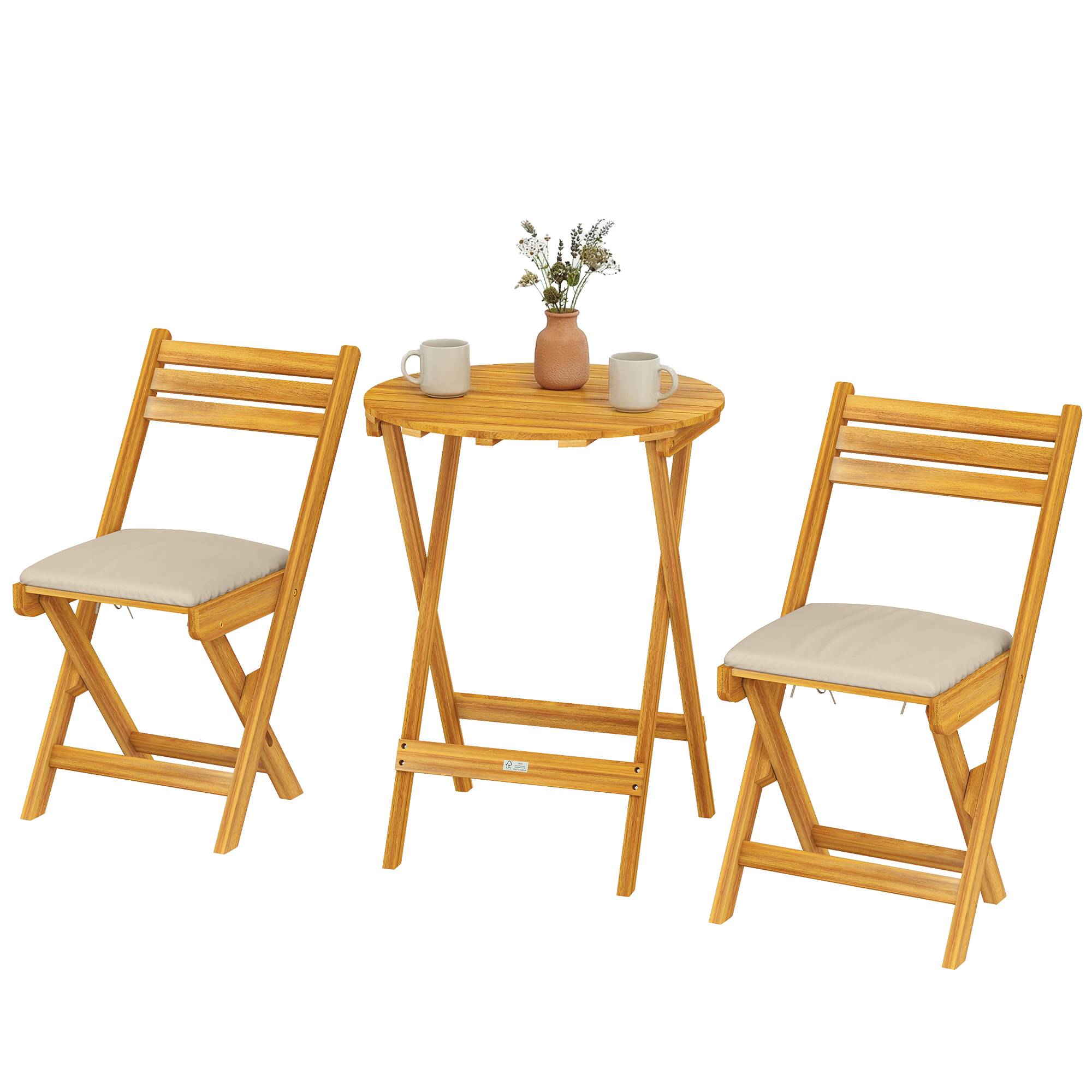 ComfortXL - Salon de balcon pliable en bois d’acacia avec coussins beiges pour 2 personnes - ComfortXL Outdoor Living - Image 2