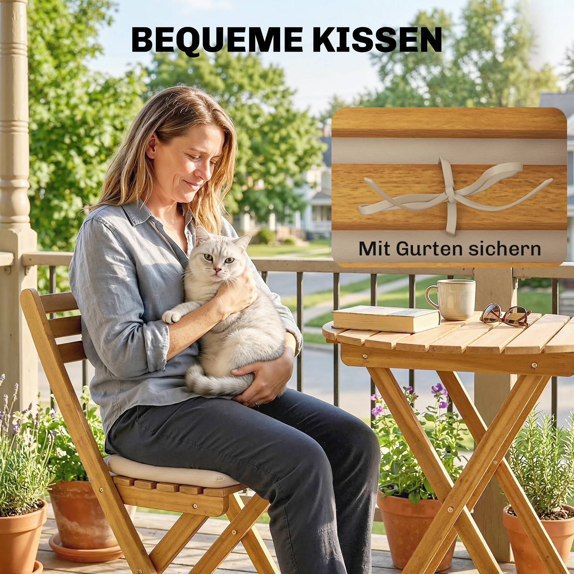 ComfortXL - Salon de balcon pliable en bois d’acacia avec coussins beiges pour 2 personnes - ComfortXL Outdoor Living - Image 9